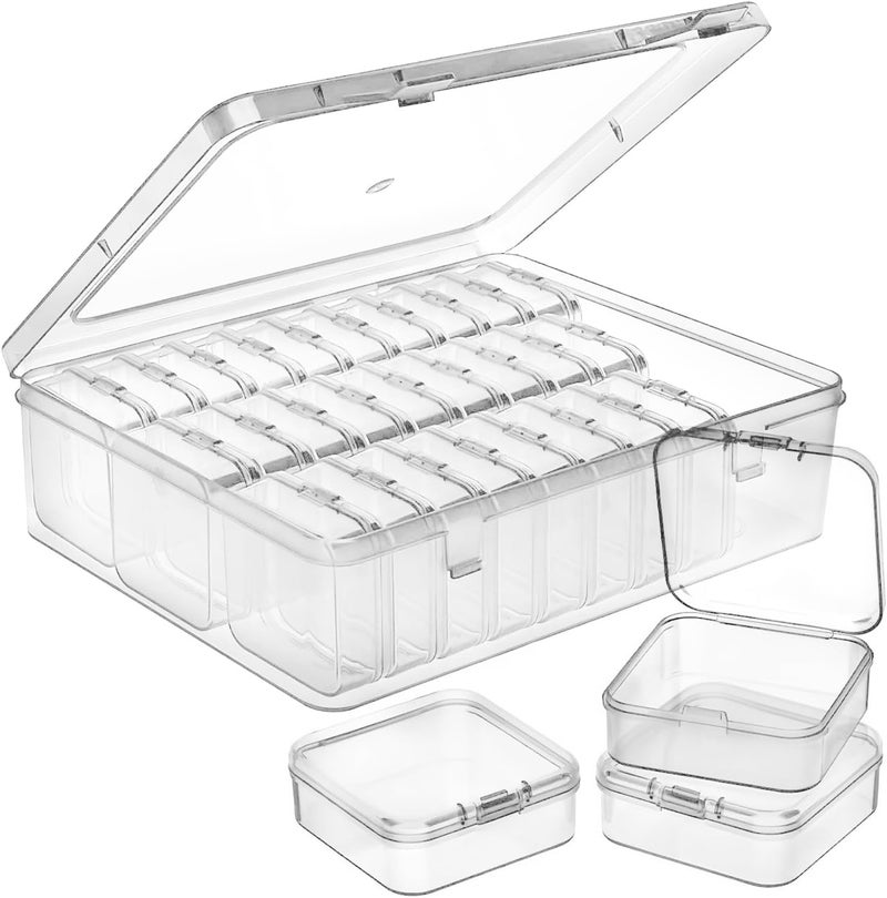 Slomg 31 Pcs Bead Organizers and Storage Containers, Clear Jewelry Earring Organizer Plastic Cases with Hinged Lid, Small Parts Craft Storage Box for DIY Bracelet Diamond Art Seed Screw Nail Sticker - Image 1